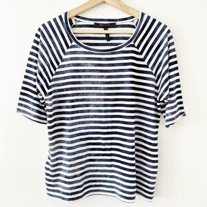 BOBGMAXAZRIA Short Sleeve Blue Tie Dye Sailor Stripe T-Shirt Round Neck Prep Tee